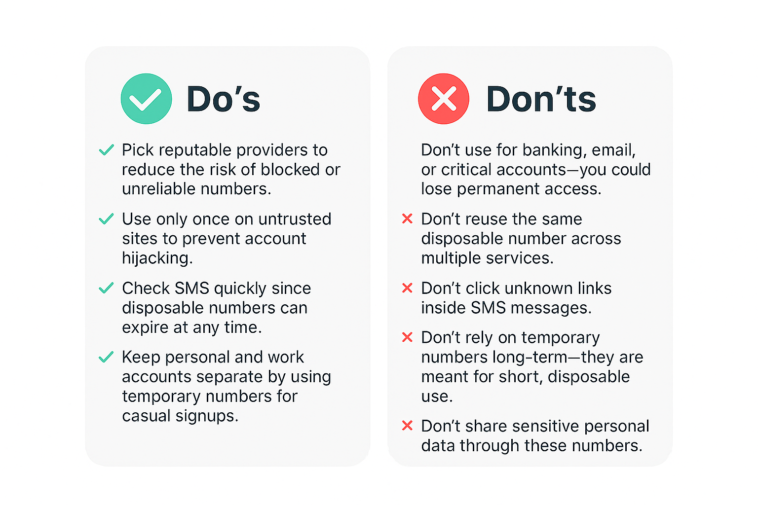 Best Practices & Security Tips Best practices and security tips when using temporary phone numbers